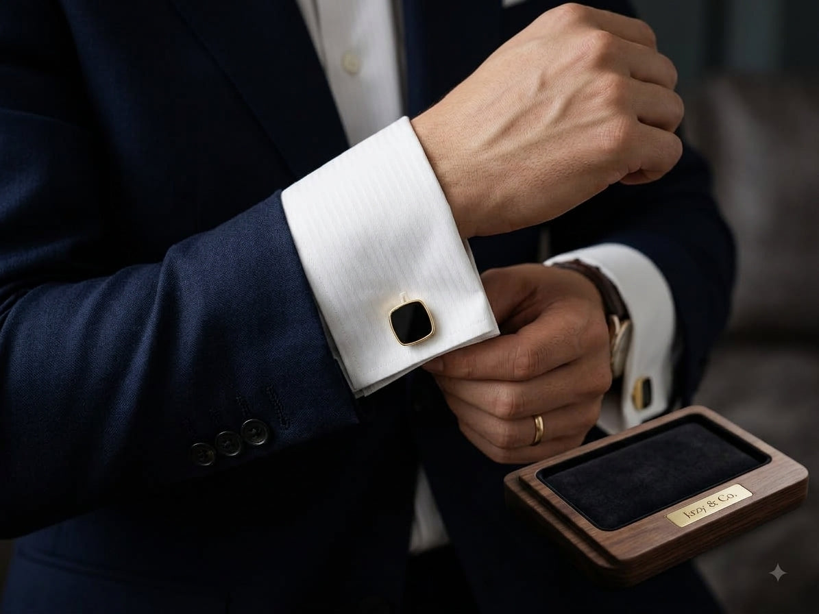 Men’s Luxury Cufflinks – Elegant Black Square Gold Premium Shirt Cufflink Buttons