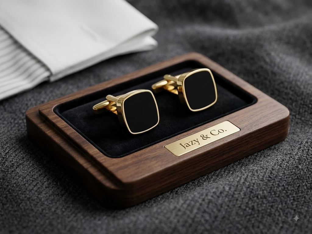 Men’s Luxury Cufflinks – Elegant Black Square Gold Premium Shirt Cufflink Buttons