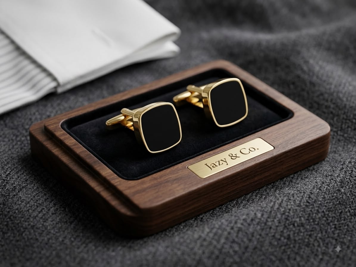 Men’s Luxury Cufflinks – Elegant Black Square Gold Premium Shirt Cufflink Buttons